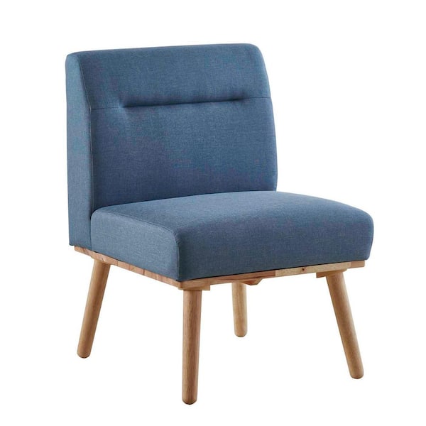 30 in. Ariel Blue/Natural Mid Century All Wood Sectional 1-Seater Sofa