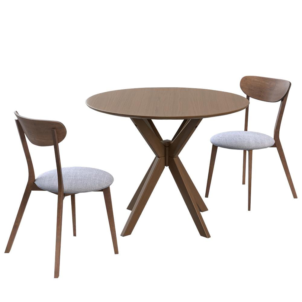 Costway 3Piece Brown Round Wood Dining Table Set Modern Kitchen Table