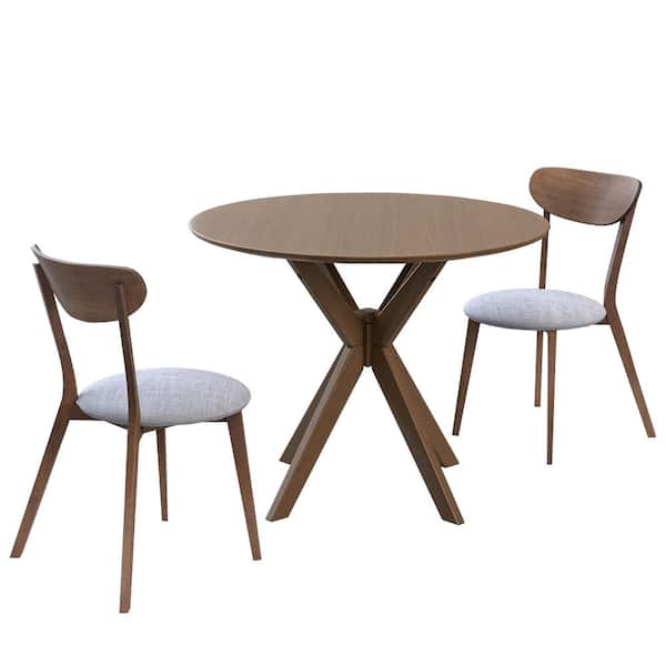Costway 3-Piece Brown Round Wood Dining Table Set Modern Kitchen Table and Chairs Dining Room Set