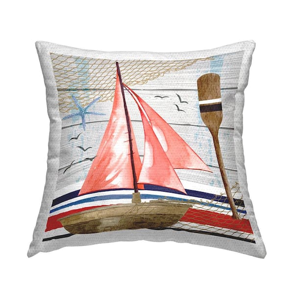 Nautical Sailboat Oars Pattern Multi-Color Square Outdoor Throw Pillow