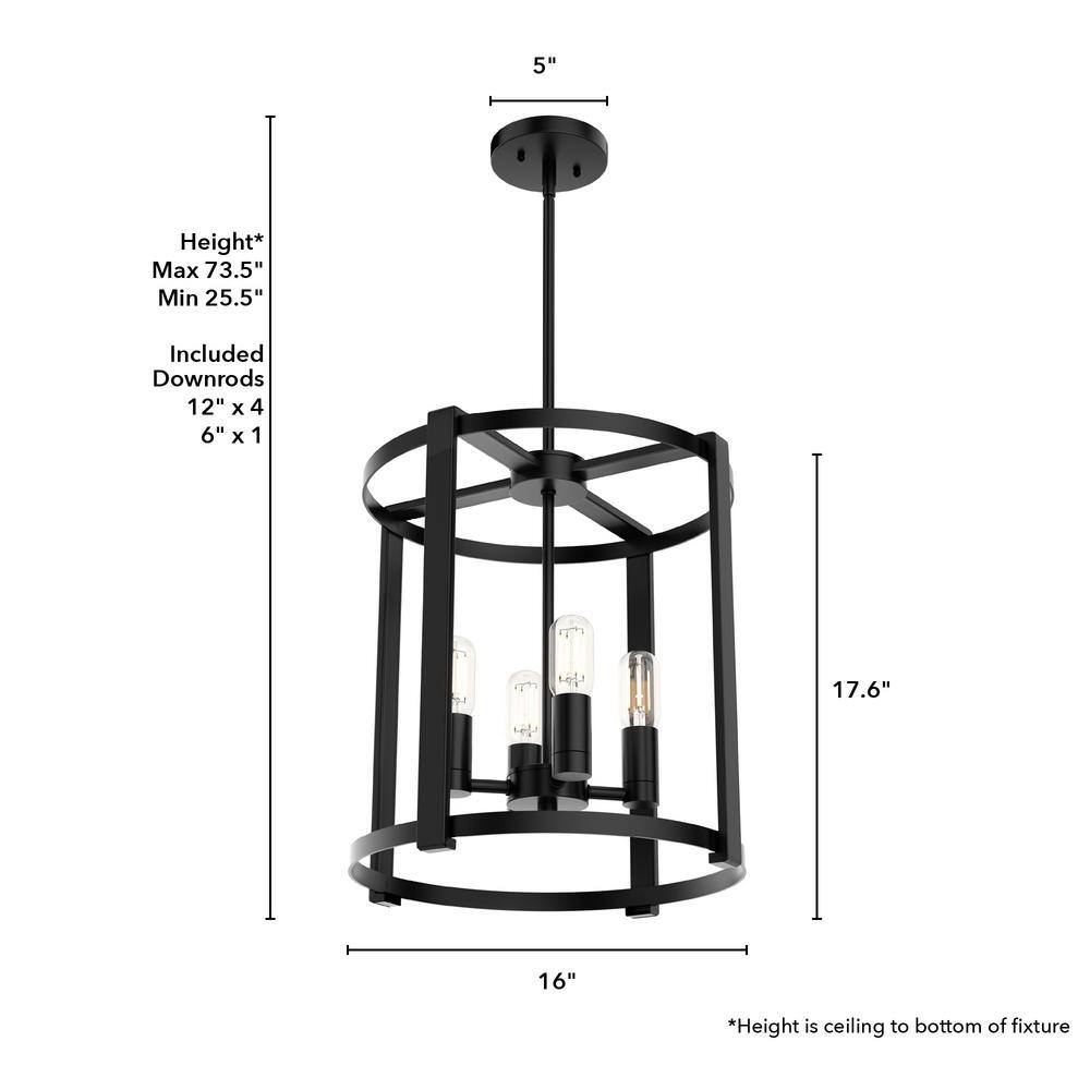 Matte Black Aluminum 4-Light Drum Chandelier