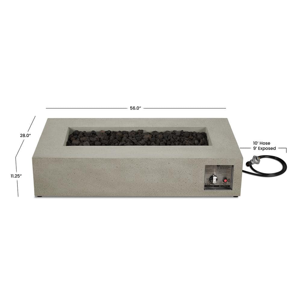 Gray Rectangular Glass Fiber Reinforced Concrete Gas Fire Pit Table