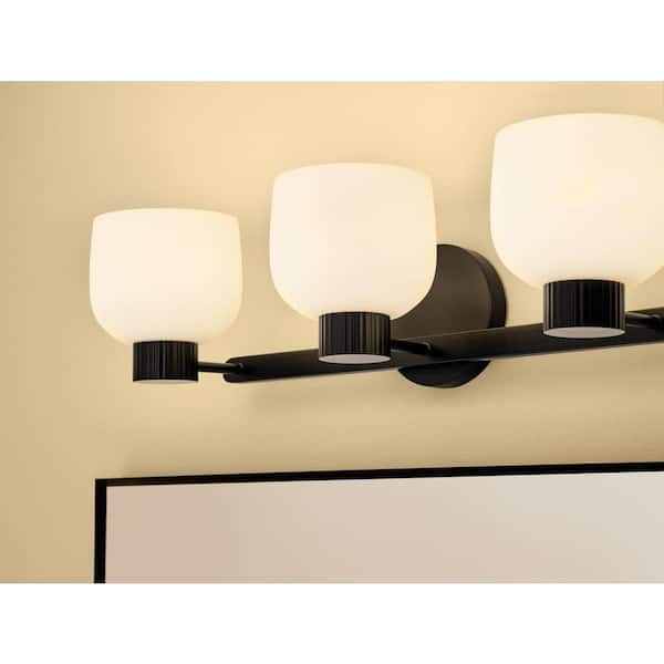 Raldric 24 in. 3-Light Black Modern Bathroom Vanity Light with Satin Etched White Glass