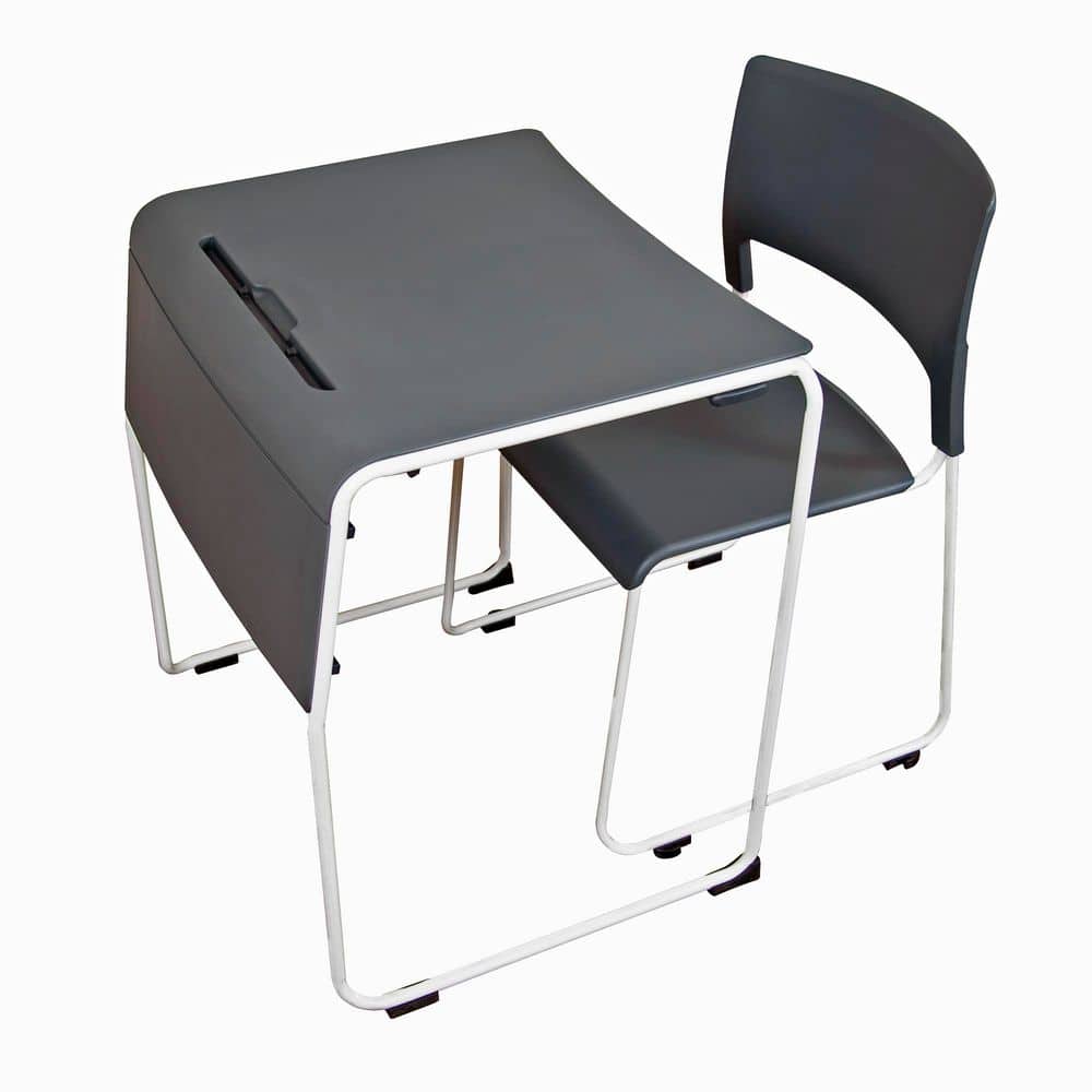 Lightweight Stackable Student Desk and Chair - 4 Pack- Slate Gray