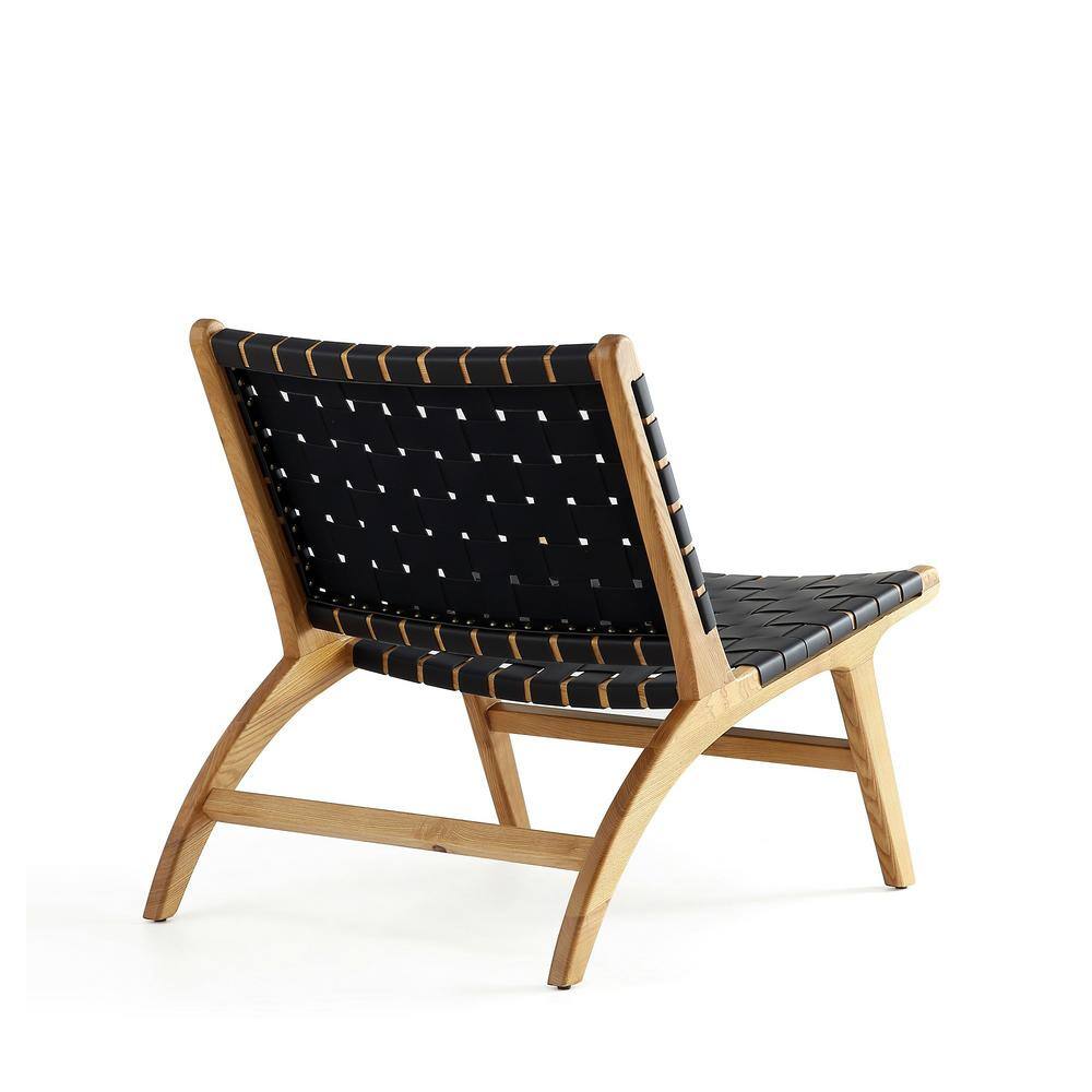 Black and Natural Faux Leather Wood Slipper Chair