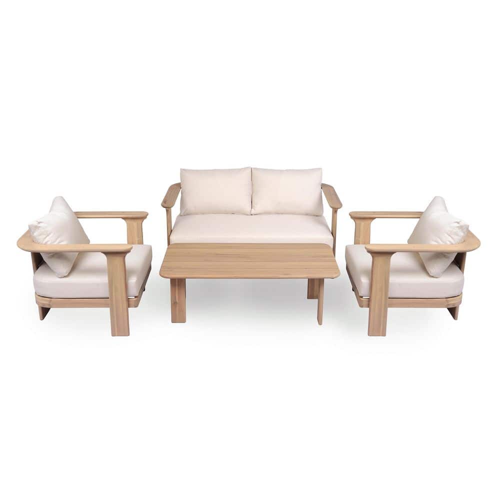 Boyle 4-Piece Solid Wood Patio Conversation Set with Beige Cushions price history on PriceWatchPro