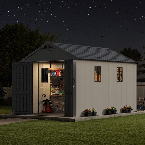 Patiowell 8 ft. W x 12 ft. D Plastic Outdoor Storage Shed with Floor, Window and Lockable Door(91.5 sq. ft.)