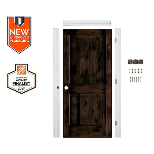Assembly Required 24 in. x 80 in. Knotty Alder Sq. Top Right-Hand Black Stain Single Interior Door Kit w/Separate Jamb