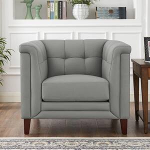 Arvo Silver Gray Top Grain Leather Arm Chair with Removable Cushion