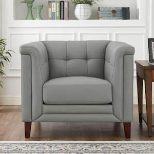 Arvo Silver Gray Top Grain Leather Arm Chair with Removable Cushion