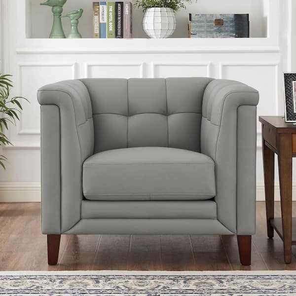 Hydeline Arvo Silver Gray Top Grain Leather Arm Chair with Removable Cushion