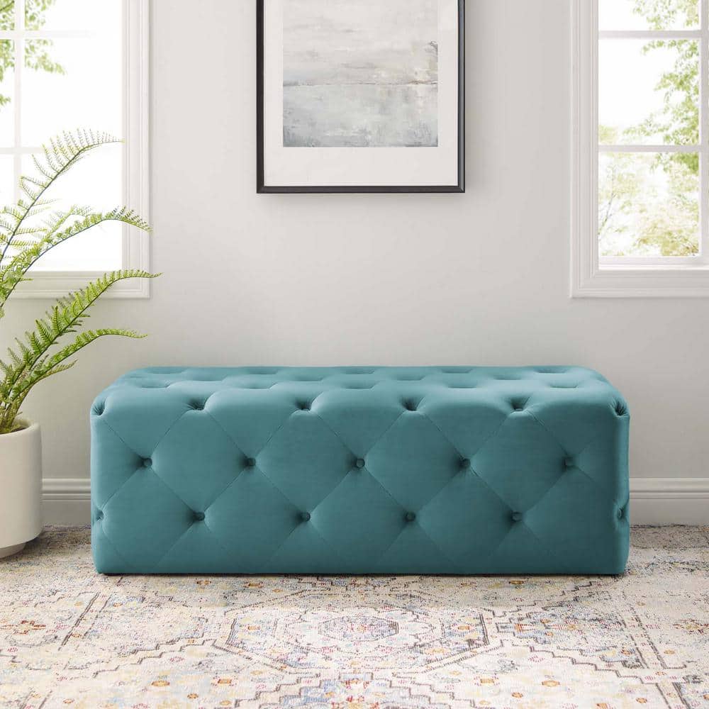 Amour Sea Blue 48" Tufted Velvet Entryway Bench