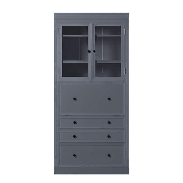 Grey MDF 36 in. x 78 in. Pantry Cabinet with 3 Drawers, Adjustable Shelves and Power Outlet