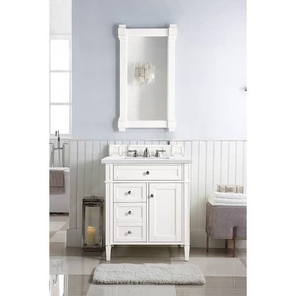 James Martin Vanities Brittany 30.0 in. W x 23.5 in. D x 34 in. H Single Bath Vanity in Bright White with Arctic Fall Solid Surface Top