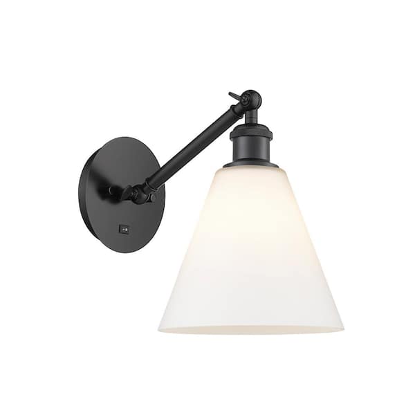 Berkshire 1-Light Matte Black, Matte White Wall Sconce with White Glass Shade