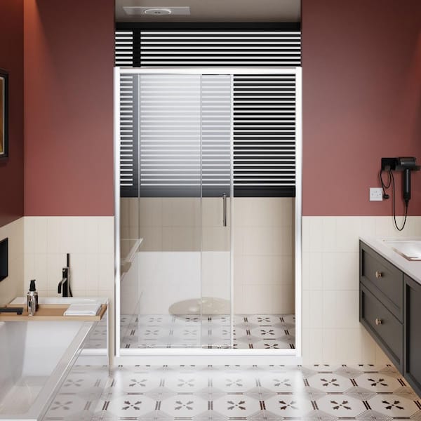46.5 in.-48 in. W x 72 in. H Single Sliding Framed Shower Door in Chrome with Thick Glass Door
