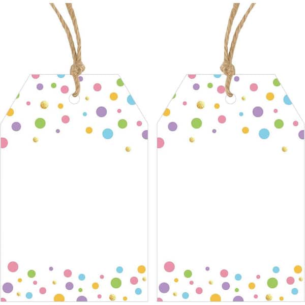 Unbranded Gift Tags with String Colorful Confetti Polka Dot Personalized White Blank Hang Paper Label 100Pcs