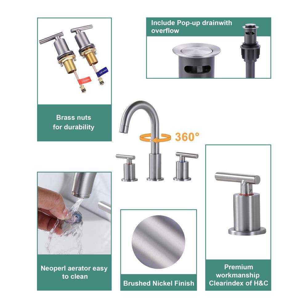 Brushed Nickel Double Handle High Arc Bathroom Faucet