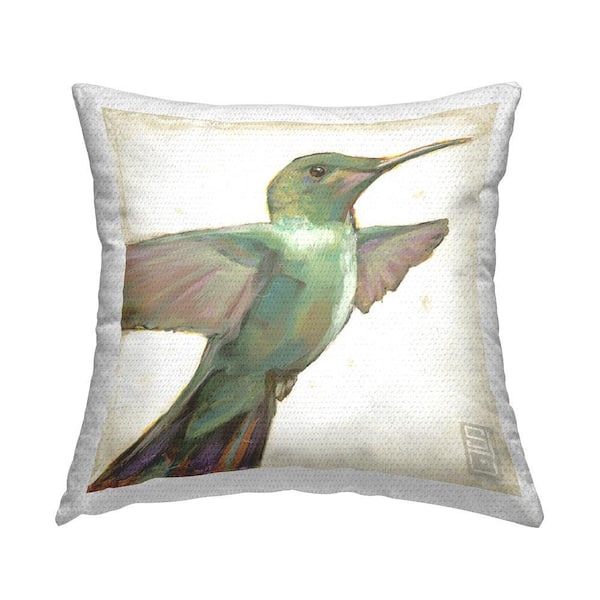 Green Hummingbird Flying Green Square Outdoor Throw Pillow