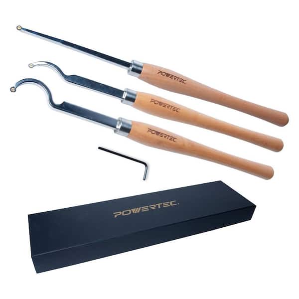 3-Piece Carbide Wood Lathe Chisel Set with Straight, Shallow and Deep Swan Neck Tools, Replaceable Tips for Hollowing