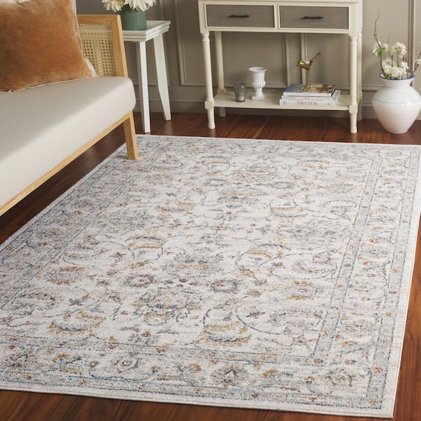 Avalon 4 ft. x 6 ft. Ivory/Light Blue Ornate Distressed Border Area Rug