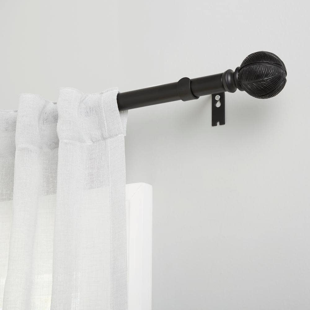 Matte Black Adjustable Iron Curtain Rod with Carved Leaf Finials