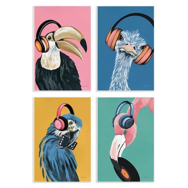 Musical Tropical Birds by Yvette St. Amant 4 Pieces Unframed Animal Graphic Art Print 19 in. x 13 in.