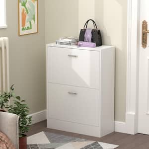 23.6 in. W x 31.4 in. H 12-Pair White Wood 2-Drawer Shoe Storage Cabinet with Foldable Compartments for Entryway Hallway