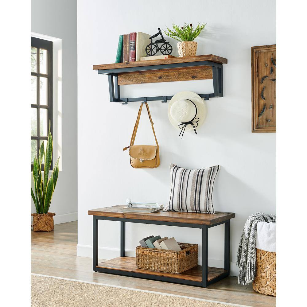 Claremont 40" Rustic Acacia Wood Coat Hook with Shelf