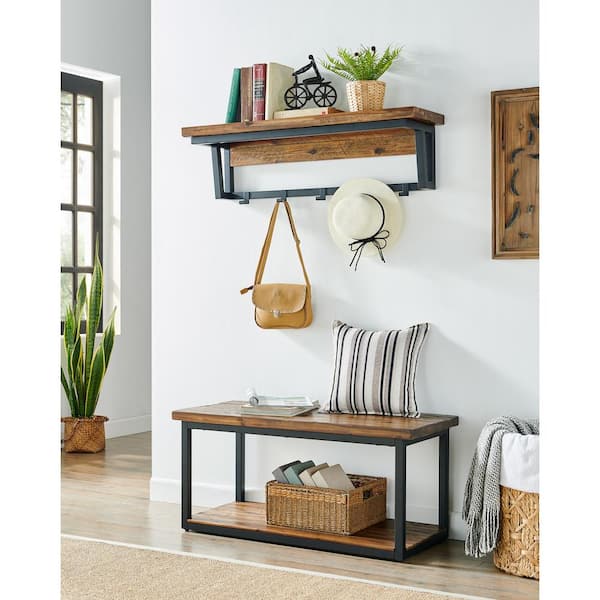 Claremont 40 in. L Rustic Wood Coat Hook and Bench Set