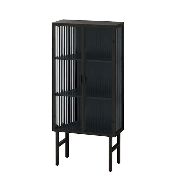 Miscool Anky 27.56 in. W x 12.6 in. D x 61.61 in. H Glass+Metal Black Freestanding Bathroom Storage Linen Cabinet in Black