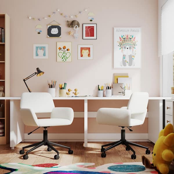 Rokd Beige Fabric Adjustable Height Teenager Chair-Ergonomic Swivel Desk Chair for Kids, Compact Design for Study