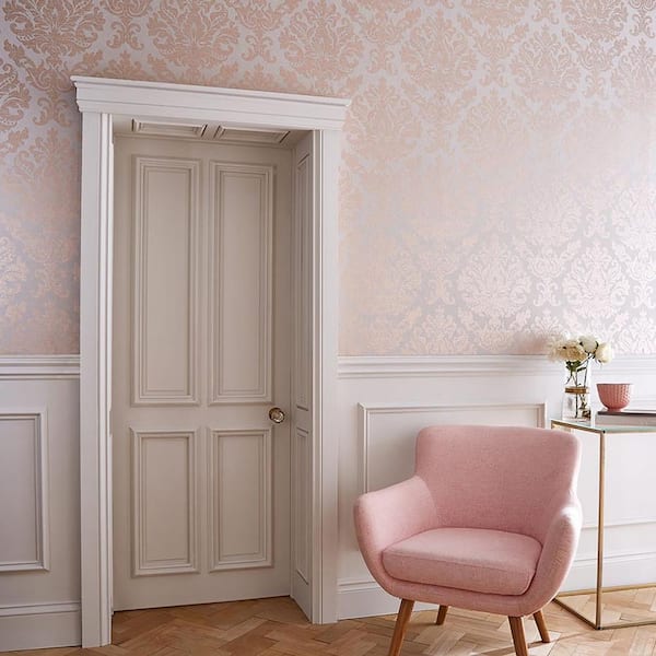 Antique Taupe and Rose Gold Damask Paste the Wall Wallpaper