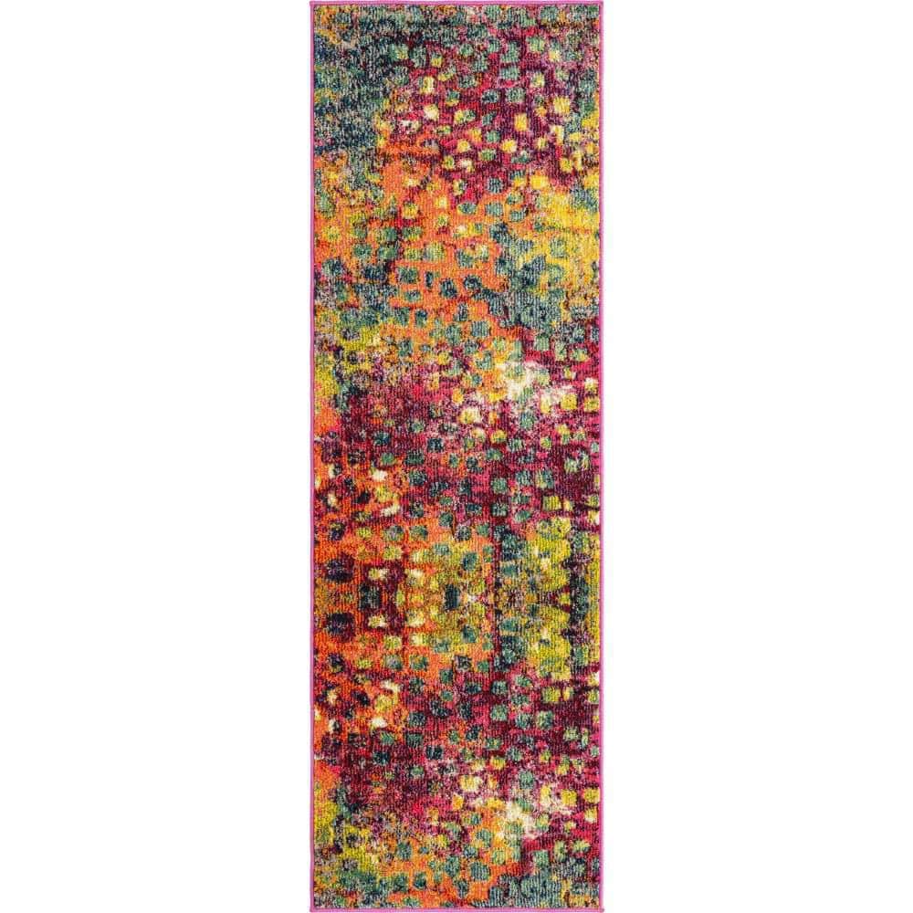 Colorful Abstract Synthetic Indoor Runner Rug