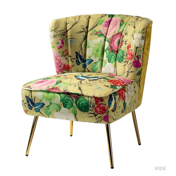 JAYDEN CREATION Amata Contemporary and Classic Mustard Elegant Pattern Side Chair with Tufted Back and Metal Base