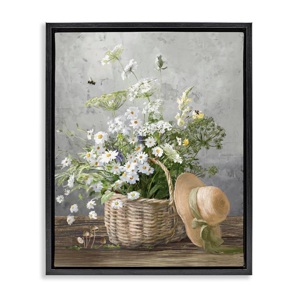 Country Daisy Basket by Danhui Nai Black Floater Frame Graphic Art Print Nature 21 in. x 17 in. price history on PriceWatchPro