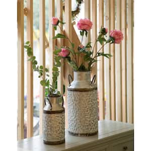 Rustic Farmhouse Style Galvanized Metal Milk Can Decoration Planter and Vase (Set of 2)