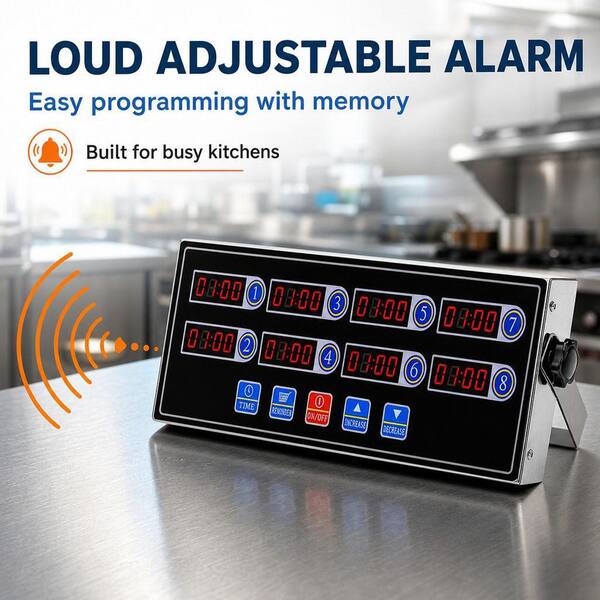 Wudkey Commercial 8 Channels Digital Kitchen Timer, Stainless