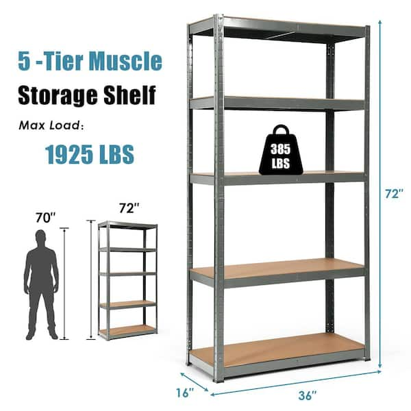 Costway 5-Tier Metal Storage Shelves 60'' Garage Rack W/Adjustable Shelves  Gray