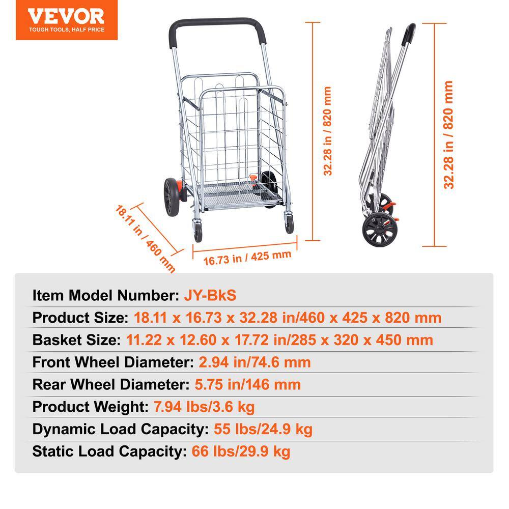 Silver Foldable Utility Shopping Cart with Swivel Wheels