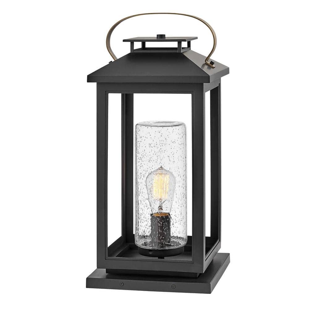 Black Clear Seedy Glass Outdoor Pier Mount Lantern