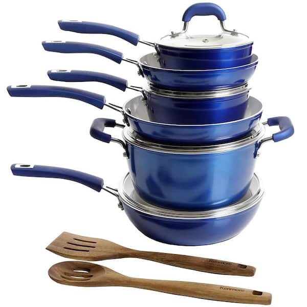clockitchen 6 pieces pots and pans set,aluminum cookware set, nonstick  ceramic coating, fry pan, stockpot with lid, blue