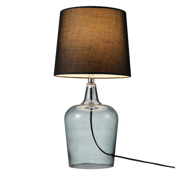 Smoked Glass Table Lamp, Glass Ball Table Lamp With Velvet Look Shade Silverchair
