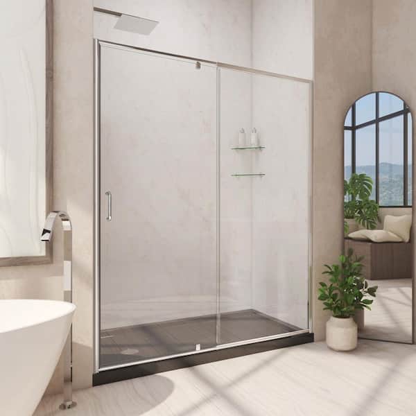DreamLine Flex 60 in. W x 32 in. D x 74.75 in. Framed Pivot Shower Door in Chrome with Left Drain Black Acrylic Base Kit
