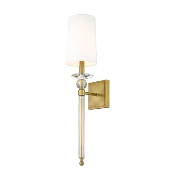 Unbranded 1-Light Rubbed Brass Wall Sconce with White Glass