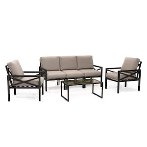 Blakely 6-Piece Aluminum Patio Conversation Set with Tan Polyester Cushions