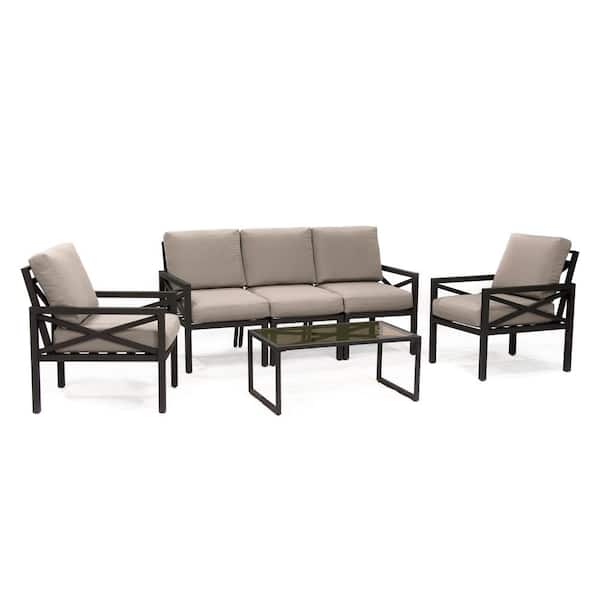 Leisure Made Blakely 6-Piece Aluminum Patio Conversation Set with Tan Polyester Cushions