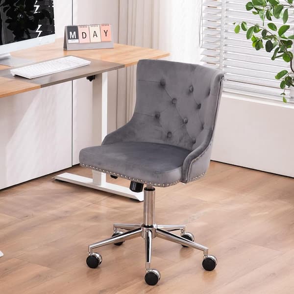 Karl home VINGLI Velvet Adjustable Height Drafting Chair in Gray with Silver Frame