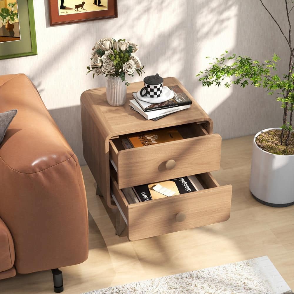 Brown 2-Drawer 18.5 in. Modern Style Nightstand Bedside Table with Solid Rubber Wood Legs 1 Piece price history on PriceWatchPro