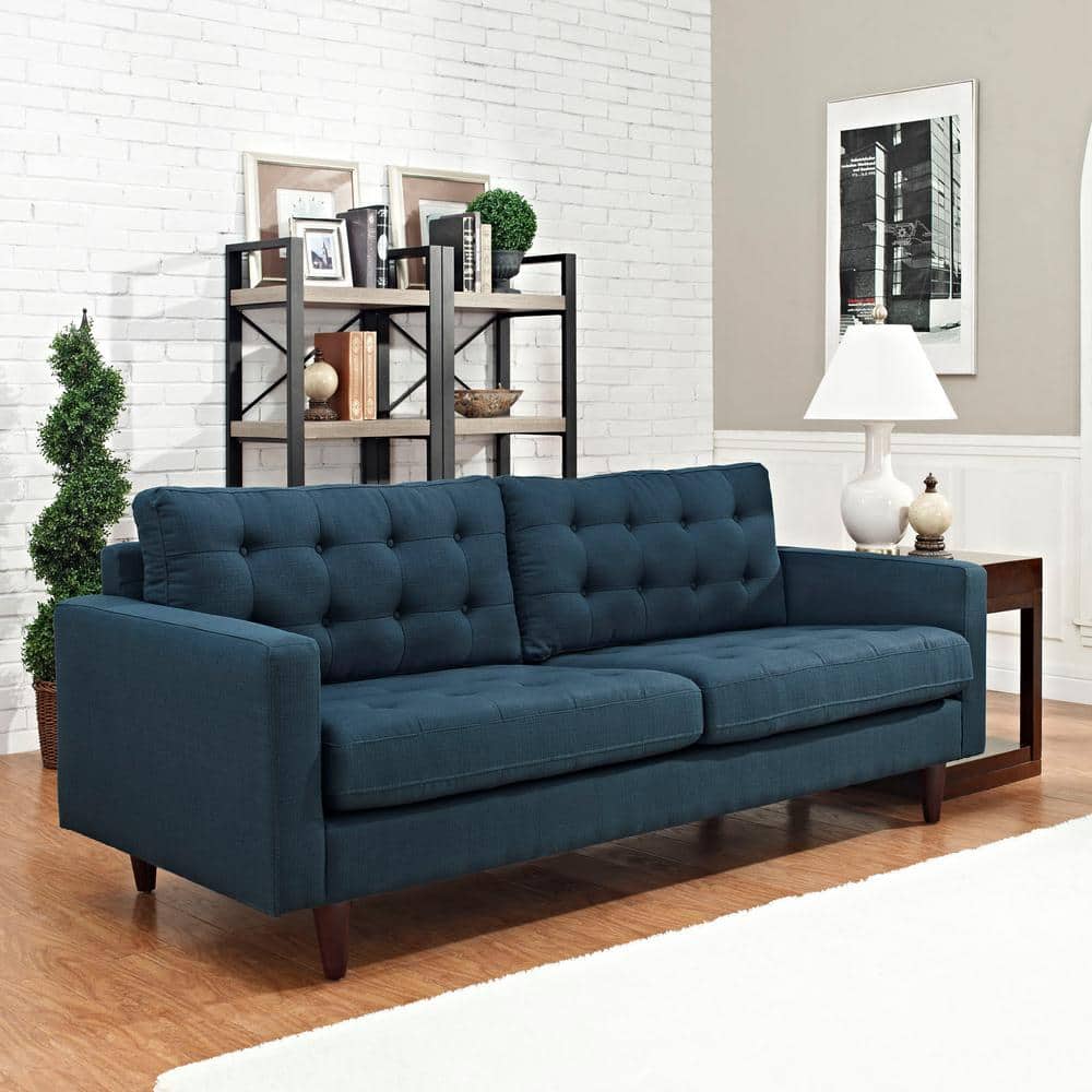 Empress Azure Fabric Tufted Sofa with Removable Cushions